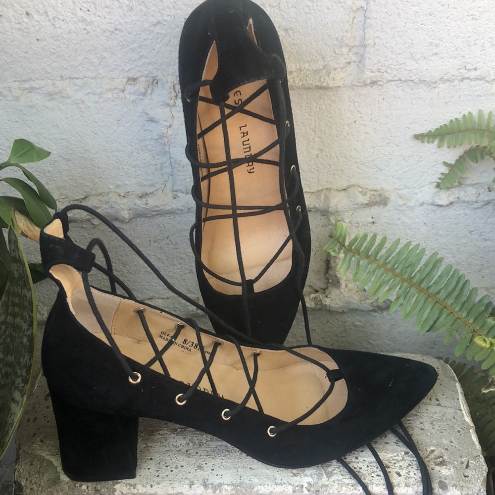 Velvet Lace-Up Pointed Heels, Size 8 (38.5) - Picture 2 of 7